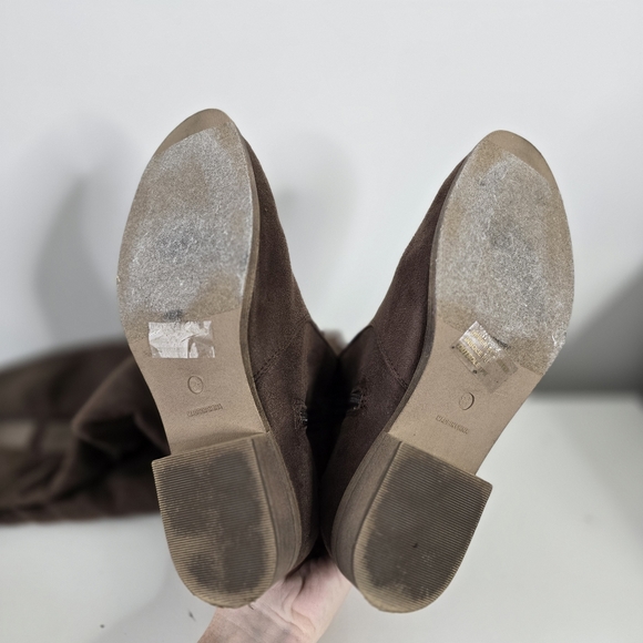 JC Brown Faux Suede Ladder Side Cut Out Knee High Boots 8.5 Low Heel - Picture 8 of 12